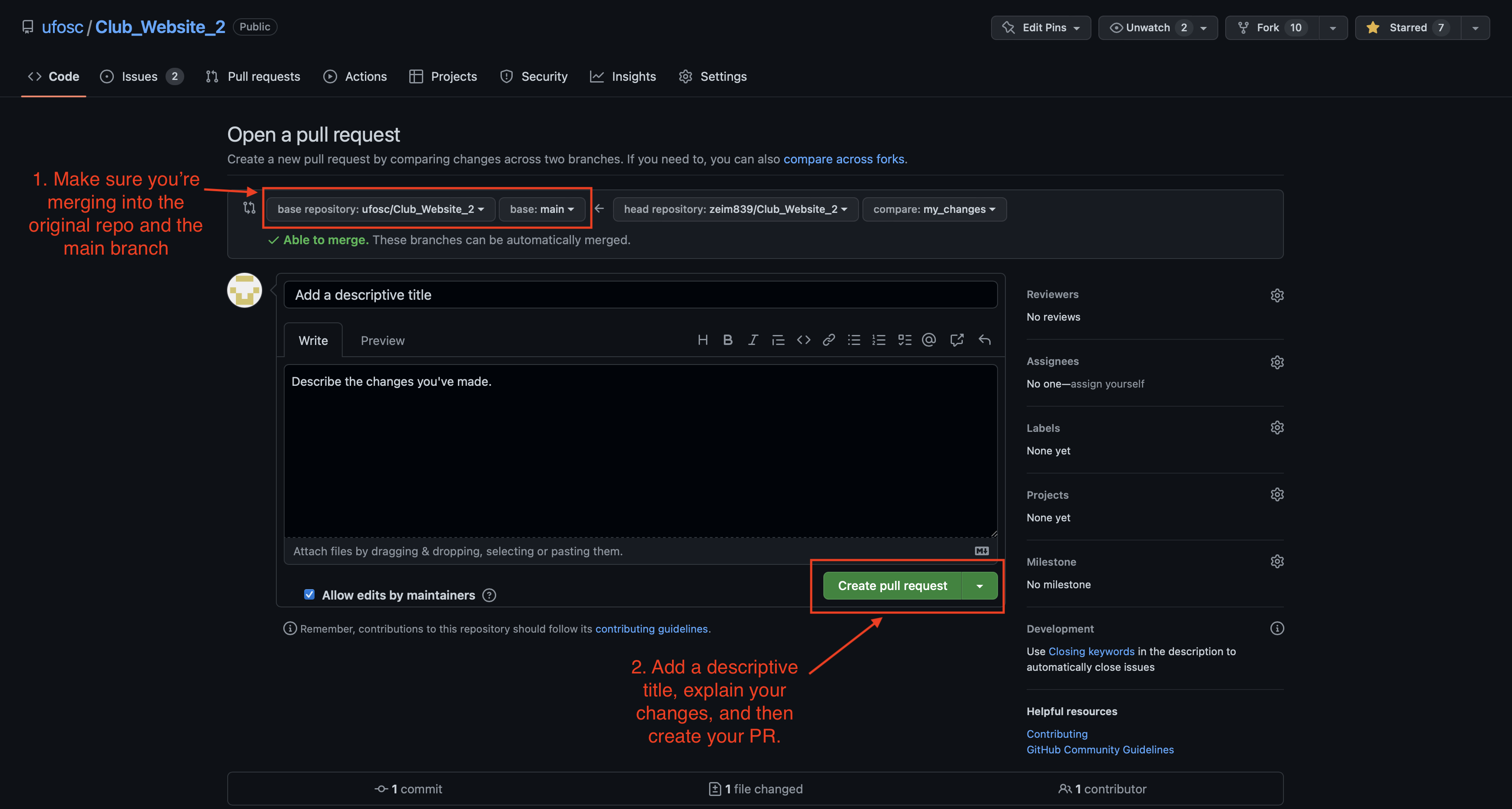 Screenshot of github